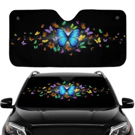 Blue Morpho Butterfly & Diverse Species Cluster - Vehicle Road Trip Essential Accessory Car Sunshade
