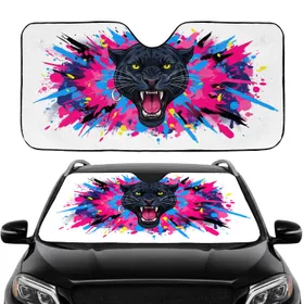 Roaring Black Panther Neon Paint Splatter - Car Interior Upgrade Wildlife Lover Gift Car Sunshade