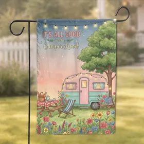 Vintage Travel Trailer Camper Hood Home Decor Gift - Wildflower Meadow & Picnic Scene Garden Flag