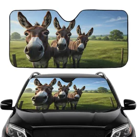 Curious Donkeys Rural Pasture Meadow - Road Trip Gift for Donkey Lover Car Sunshade