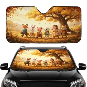 Diverse Animal Children Autumn Landscape - Road Trip Gift Car Sunshade