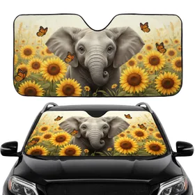 Baby Elephant Sunflowers Monarch Butterflies Road Trip Gift Car Sunshade