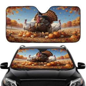 Majestic Wild Turkey Top Hat Autumn Pumpkins - Commute Accessory Travel Gift Car Sunshade