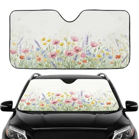 Wildflower Field Poppies Lavender Buttercups - Car Interior Upgrade Car Sunshade