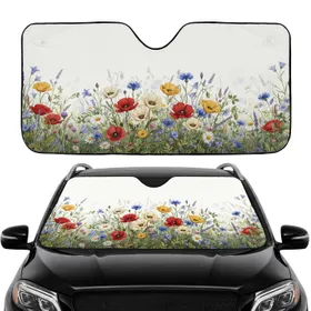 Natural Abundant Wildflower Field Poppies Cornflowers Bellflowers Car Interior Upgrade Car Sunshade