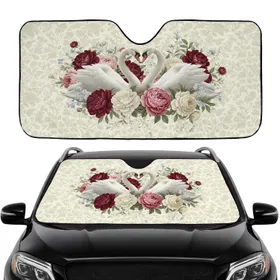 Elegant White Swans Heart Peonies Antique Roses Botanical Tapestry Car Interior Upgrade Car Sunshade