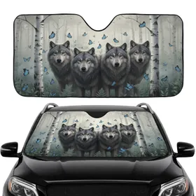 Majestic Grey Wolves Blue Morpho Butterflies Birch Forest - Wildlife Lover Gift Car Sunshade