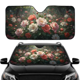 Blossoming Pink Coral White Floral Field Lush Botanical Bloom - Car Interior Upgrade Car Sunshade