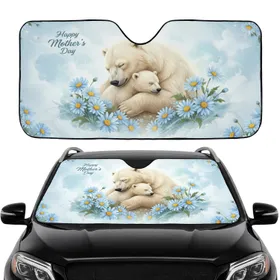 Mother Polar Bear Cub Blue Daisy Flowers Happy Mother's Day Gift for Mom Car Sunshade