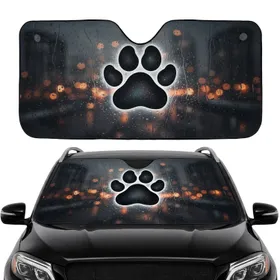 Deep Black Paw Print Rain Bokeh City Night - Cinematic Urban Car Interior Upgrade Car Sunshade