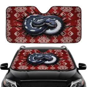 Coiled Viper Snake Crimson Red Eyes Black Scales White Underbelly - Automotive Interior Upgrade Car Sunshade