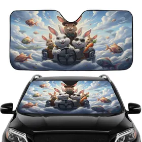 Anthropomorphic Rabbit Family Journey Flying Fish - Road Trip Gift Car Sunshade