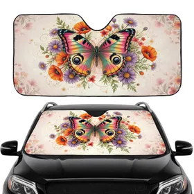 Pink Orange Teal Butterfly Blooming Floral Sparkle Car Interior Upgrade Car Sunshade