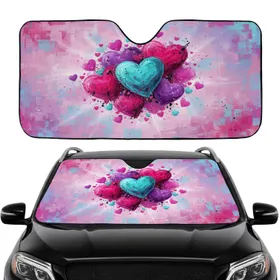 Painterly Hearts Varied Sizes Brushstroke Textures Abstract Swirls Car Interior Upgrade Car Sunshade