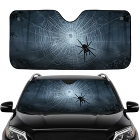 Glow White Spiderweb Dew Drop Black Spider Nocturnal Forest - Car Interior Upgrade Car Sunshade