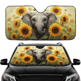 Baby Elephant Sunflowers Butterflies Sun Drenched Meadow - Road Trip Commute Travel Essential Car Sunshade