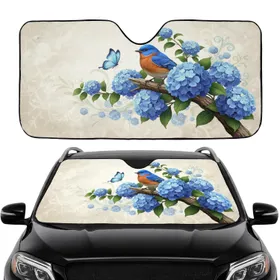 Eastern Bluebird Blue Hydrangea Butterfly - Car Interior Upgrade for Bird Watchers Car Sunshade