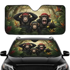 Comical Chimpanzees Jungle Banana - Car Interior Upgrade Wildlife Lover Gift Car Sunshade