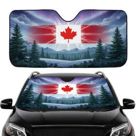 Canadian Flag Maple Leaf Wilderness Aurora - National Pride Car Interior Upgrade Car Sunshade