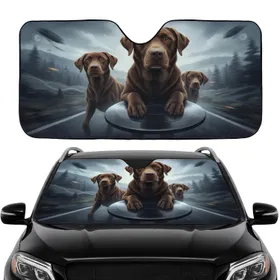 Three Chocolate Lab Retrievers Travel Adventure Road Trip Essentials for Dog Lover Car Sunshade