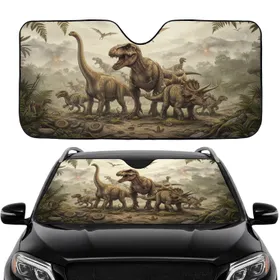Majestic Prehistoric Dinosaurs T-Rex Brontosaurus Stegosaurus - Car Interior Upgrade Car Sunshade