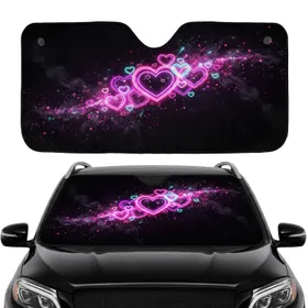 Sparkling Neon Outline Hearts Cosmic Dust Black Void - Commute Accessory Car Interior Upgrade Car Sunshade