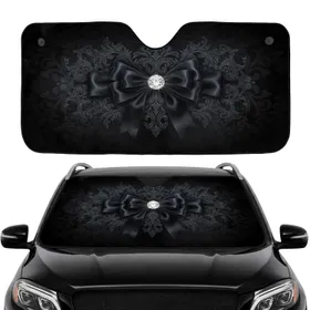 Elegant Black Satin Bow Diamond Jewel Gothic Damask - Car Interior Upgrade Car Sunshade