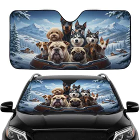 Realistic Dog Breeds Snowy Mountain Road Trip Gift Car Sunshade