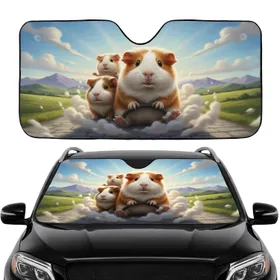 Fluffy Guinea Pig Family Driving Car Travel Essentials for Pet Lovers Car Sunshade