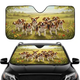 Joyful Beagles Sun-Drenched Hills - Road Trip Car Interior Upgrade for Dog Lovers Car Sunshade