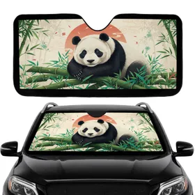 Giant Panda Bamboo Asian Floral Sun - Road Trip Accessory Panda Lover Gift Car Sunshade