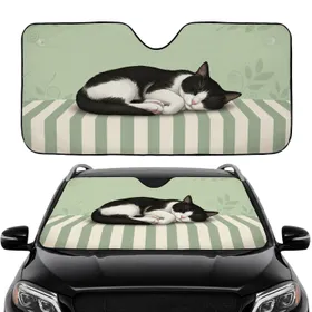 Plush Striped Surface Sleeping Curled Cat - Car Interior Upgrade for Cat Owners Car Sunshade