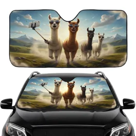 Alpacas with Sunglasses Selfie Adventure - Road Trip Gift for Alpaca Lover Car Sunshade
