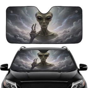 Grey Alien Almond Eyes Cosmic Dust Nebula Interstellar Sky - Car Interior Upgrade Car Sunshade