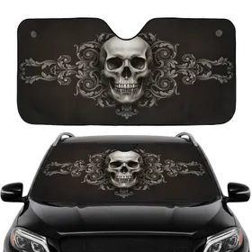 Aged Grunge Human Skull Baroque Acanthus Leaf Scrolls - Car Interior Upgrade Car Sunshade