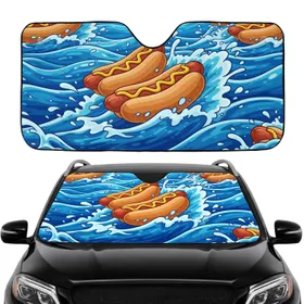 Hot Dogs Buns Mustard Surfing Ocean Waves Car Interior Upgrade Car Sunshade