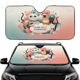 Cat Faces Cat Figures Paw Prints Car Interior Upgrade for Cat Lovers Car Sunshade