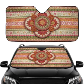Bohemian Sun Flower Emblems Ornate Foliage Stripes - Car Interior Upgrade Car Sunshade