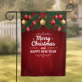 Merry Christmas Happy New Year Pine Berry Ornaments - Christmas Home Decor Garden Flag