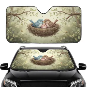 Bird Family Nest Tree Branches Forest Scene - Road Trip Gift Car Sunshade