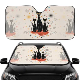 Black Cat Trio Atomic Starburst Road Trip Gift for Cat Lover Car Sunshade