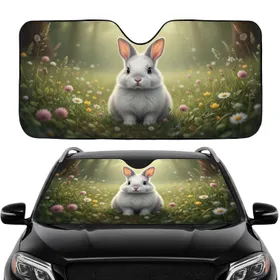 Fluffy Baby Bunny Pink Ears Wildflower Meadow - Car Interior Upgrade for Rabbit Lovers Car Sunshade
