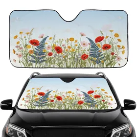 Wildflower Meadow Poppies Buttercups Ferns - Car Interior Upgrade Accessory Car Sunshade