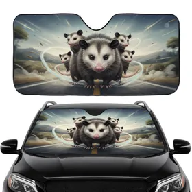 Opossum Family Road Trip Journey - Adventurous Travel Essentials Car Sunshade