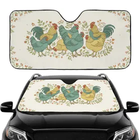 Stylized Farm Chickens Botanical Sprigs - Car Interior Upgrade Farm Animal Gift Car Sunshade