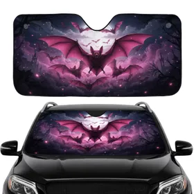 Pink Bats in Flight Nocturnal Sky - Car Interior Upgrade for Bat Lover Car Sunshade
