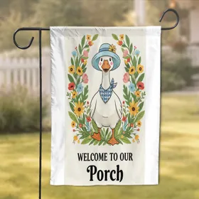 White Goose Welcome Porch Botanical Wreath - Front Porch Home Decor Gift Garden Flag