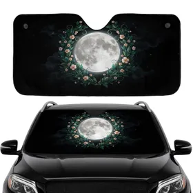 Full Moon Botanical Vines Stars Night Sky - Car Interior Upgrade Car Sunshade