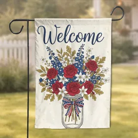 Welcome Autumn Floral Mason Jar Arrangement Leaves Berries - Fall Home Decor Garden Flag