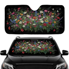 Daisies Poppies Lupines Wildflower Meadow Botanical Foliage - Car Interior Upgrade Car Sunshade